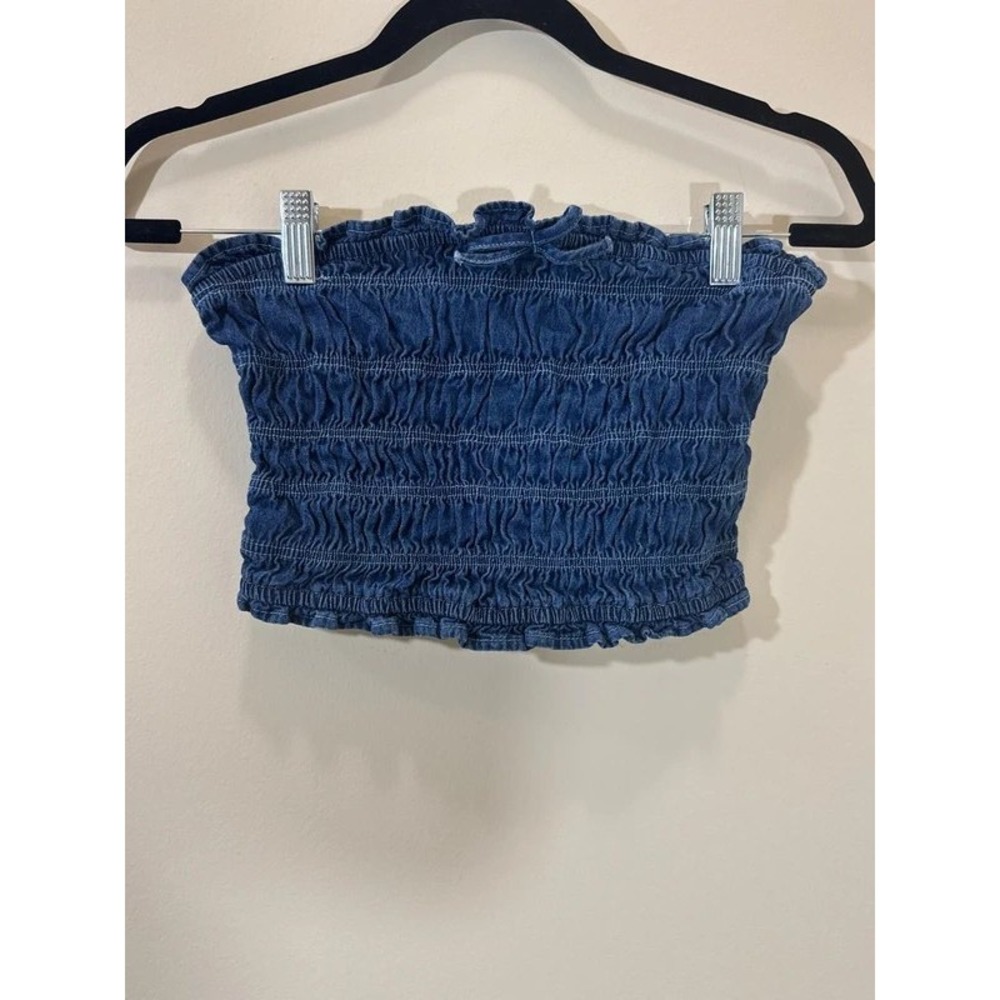 Lone Star Smocked Denim Tube Top Small Blue Strapless Crop Top